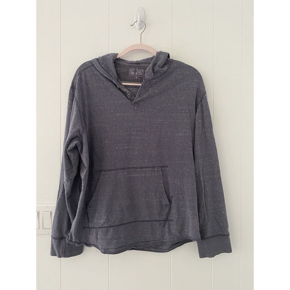 Converse Men's XL Henley Button Hoodie Long Sleeve T-shirt Gray